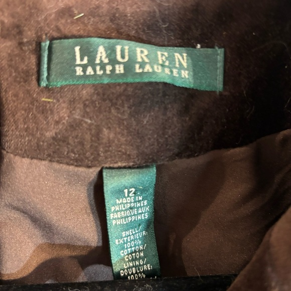 LAUREN RALPH LAUREN Sz 12 Brown Velvet Blazer 100% Cotton Light Shoulder Pads - Picture 4 of 11